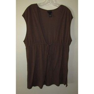 Torrid Size 2 Swimsuit Beach Cover Up Brown Sleeveless Elastic Waist Plunge Tank